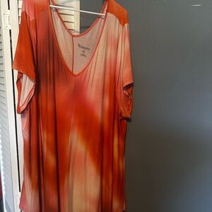 Roaman's Women's Orange and Cream V-Neck Tie-Dye Tunic